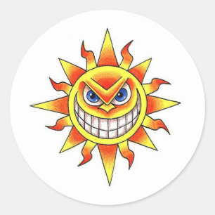 Sticker Rond Cool dessin animé symbole tatouage mal sourire vis