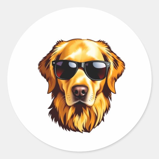 Sticker Rond Cool Dog Wearing Sunglasses Golden Retriever (Devant)