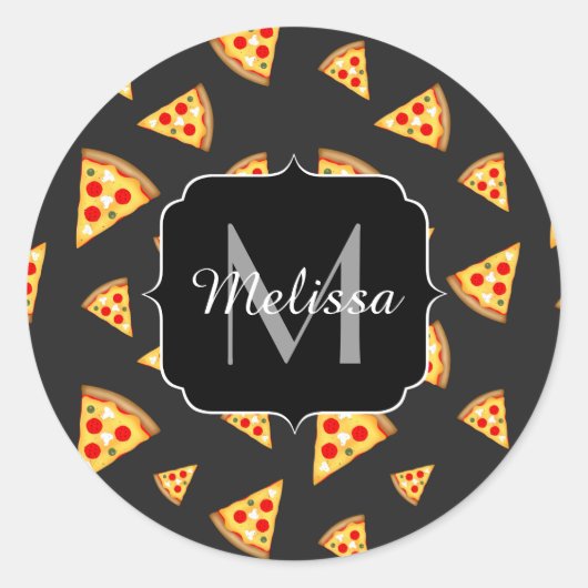 Sticker Rond Cool et amusante pizza tranches motif Monogram (Devant)