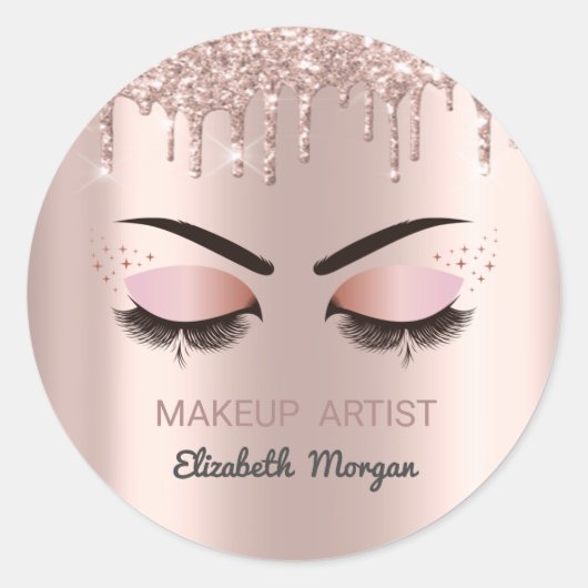 Sticker Rond Cool Faux Lashes, Rose Gold Drips, Maquillage (Devant)