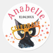 Sticker Rond Cool Fille Chat Noir Rouge Orange Parties scintill (Devant)