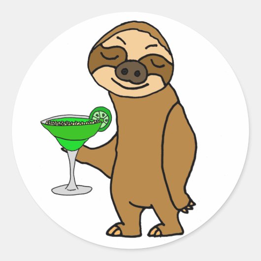 Sticker Rond Cool Funky Sloth Boire Margarita Cartoon (Devant)