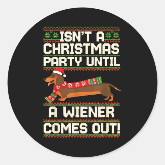 Sticker Rond Cool Funny Wiener Dog Christmas Dachshund Holiday  (Devant)