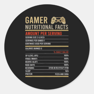 Sticker Rond Cool Gamer Faits nutritionnels Jeu vidéo Jeu amusa