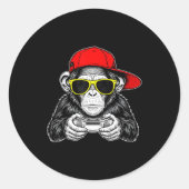 Sticker Rond Cool Gamer Monkey With Controller Funny Gaming Vid (Devant)