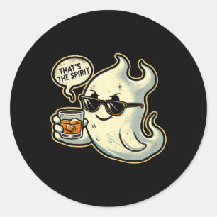 Sticker Rond Cool Ghost Whiskey Pun Hommes Femmes Drôle Hallowe