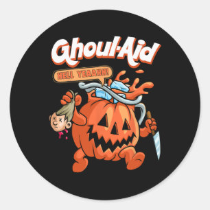Sticker Rond Cool Ghoul Aid Funny Ghoul Citrouille mème mignon