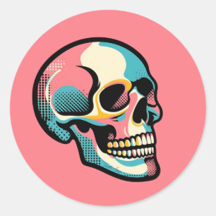 Sticker Rond Cool Goth Vibrant Coloré Pop Art visage crâne