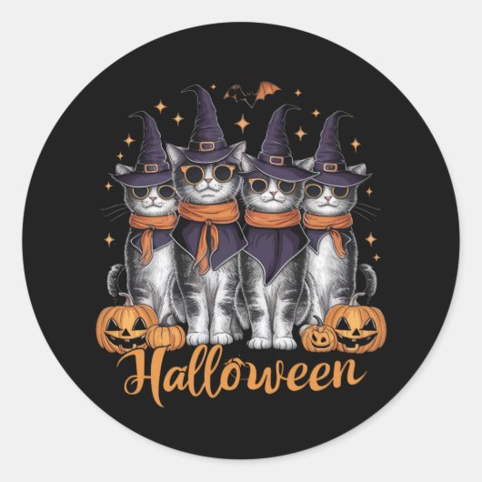 Sticker Rond Cool Halloween Chats cadeau pour fille cadeau pour (Devant)