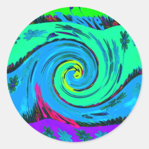 Sticker Rond Cool I Love Hawaii : Floral Pop Art motif Design