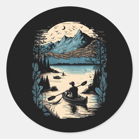 Sticker Rond Cool Kayaking Outdoor Unique Kayak Boating (Devant)