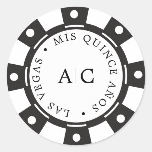 Sticker Rond Cool Las Vegas Poker Chip Quinceañera Monogramme