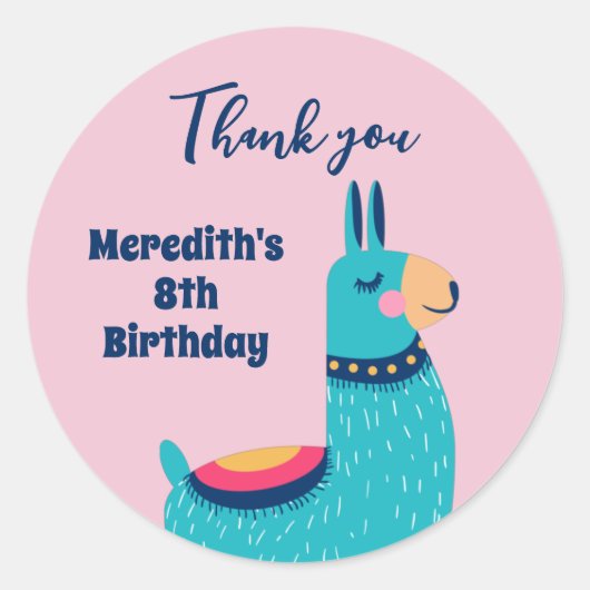 Sticker Rond Cool Llama Dessin Anniversaire de enfant Parti Fav (Devant)