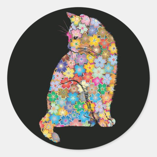 Sticker Rond Cool Mandala Floral Amoureux des chats (Devant)