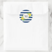 Sticker Rond Cool Marine Bande d'eau jaune citrons Monogramme (Sac)