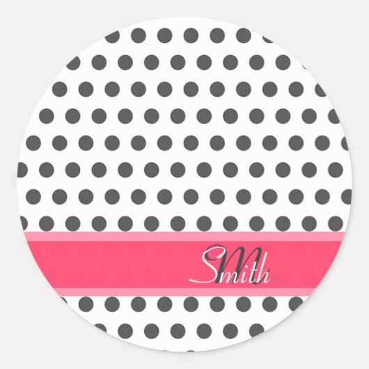 Sticker Rond Cool mignon monogramme gris gris grand pois tendan (Devant)