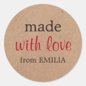 Sticker Rond Cool minimal imprimé Kraft Fabriqué avec amour pou (Devant)