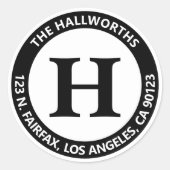 Sticker Rond Cool Modern Legible Black & White Adresse de retou (Devant)