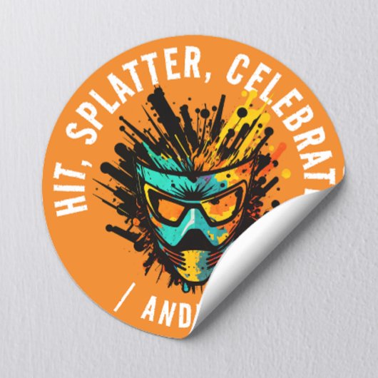 Sticker Rond Cool Moderne Orange Paintball Anniversaire