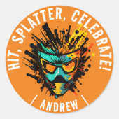 Sticker Rond Cool Moderne Orange Paintball Anniversaire (Devant)