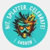 Sticker Rond Cool Moderne Turquoise Paintball Anniversaire (Devant)