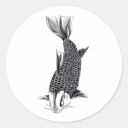 Sticker Rond Cool Oriental Japonais Koi Carp Poisson Aquarelle (Devant)