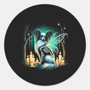 Sticker Rond Cool Papillon Chien Squelette Halloween Chien Mama