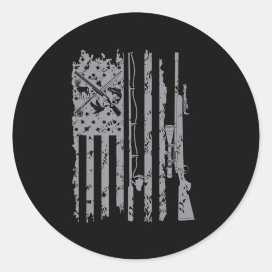Sticker Rond Cool Pêche Rod Chasse Rifle Drapeau américain Cade (Devant)
