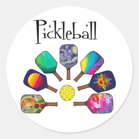 Sticker Rond Cool Pickleball Paddle Sports Rainbow (Devant)