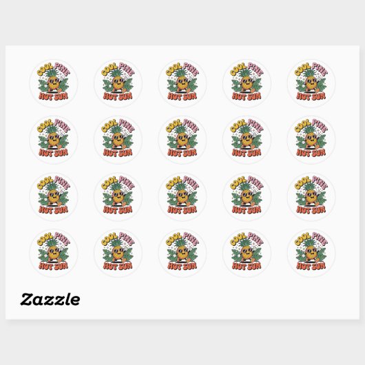 Sticker Rond Cool Pine Hot Sun Retro Pineapple Summer Vibes (Feuille)