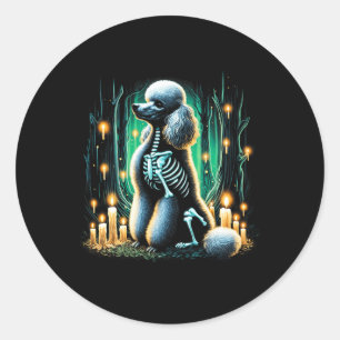 Sticker Rond Cool Poodle Chien Squelette Halloween Chien Maman