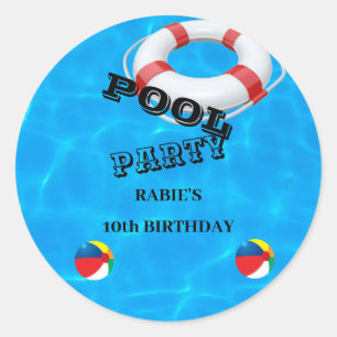 Sticker Rond Cool Pool Party Invitation d'anniversaire de nat