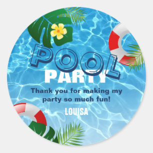 Sticker Rond Cool Pool Party Merci Anniversaire