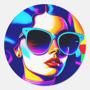 Sticker Rond Cool Pop Art et rayures Lunettes de soleil Vintage