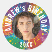 Sticker Rond Cool Rainbow Blast photo Painball Anniversaire (Devant)