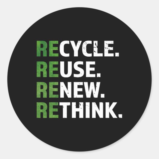Sticker Rond Cool Recycler Réutiliser Repenser le devis Jour de (Devant)