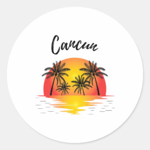 Sticker Rond Cool Rétro Cancun Original Mexique Plages Sunset N