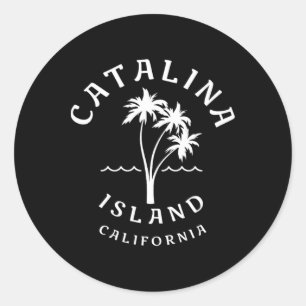 Sticker Rond Cool rétro Catalina Island Palm Tree Mens Femme C