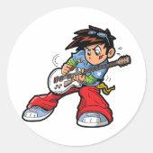 Sticker Rond Cool Rock Star Guitariste Fun Musicien (Devant)