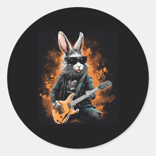 Sticker Rond Cool Rocker Bunny Pour Pâques Et Guitaristes Avec  (Devant)