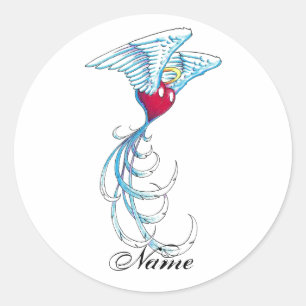 Sticker Rond Cool Saint-Ange Coeur avec tatouage des ailes