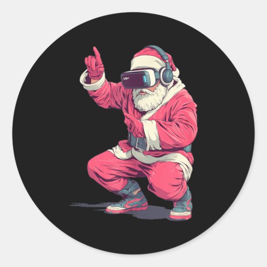 Sticker Rond Cool Santa Moves With Vr Headset For Gaming Christ (Devant)
