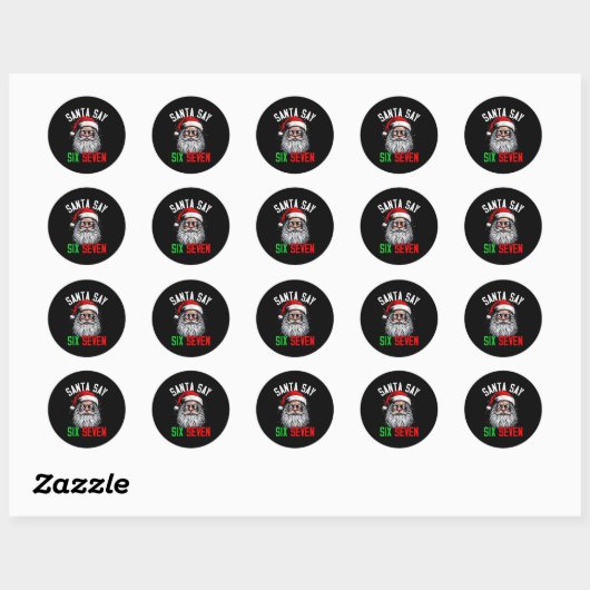 Sticker Rond Cool Santa Says Six Seven Funny Christmas 67 Meme (Feuille)