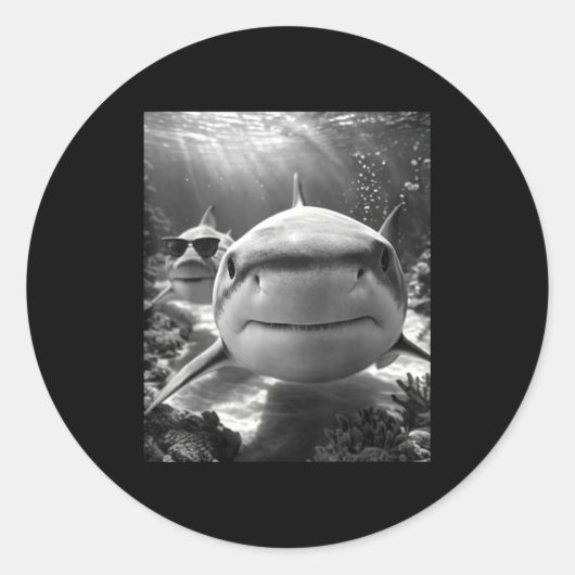 Sticker Rond Cool Shark Animal Selfie  (Devant)