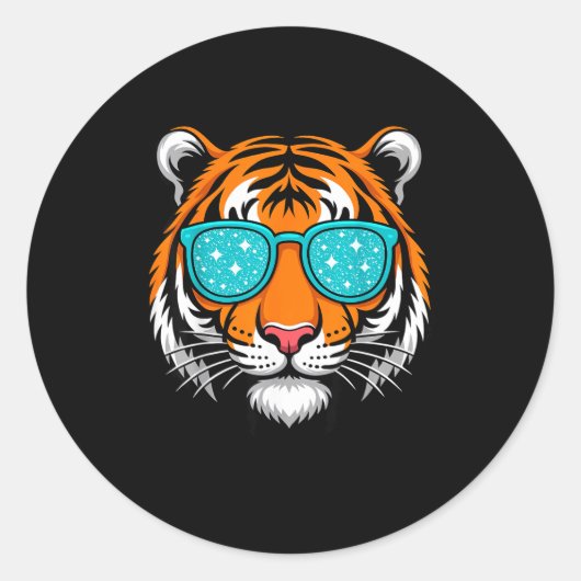 Sticker Rond Cool Shirts For Boys Kids, Funny Tiger Sungles (Devant)