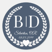 Sticker Rond Cool simple élégant Deep Blue Monogram Mariage (Devant)