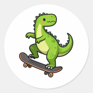 Sticker Rond Cool Skateboarding Dinosaur Kids T-Shirt Design