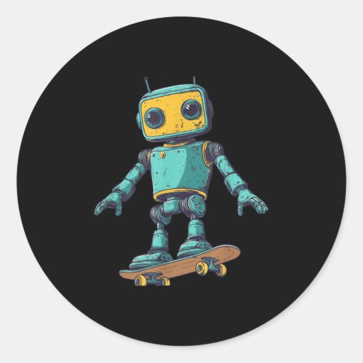 Sticker Rond Cool Skating Robot With Skateboard Costume (Devant)