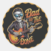 Sticker Rond Cool Skeleton Bad to the Bone avec guitare (Devant)