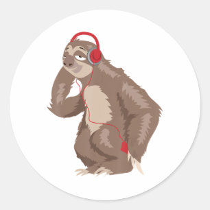 Sticker Rond Cool Sloth Musique Casques audios amusant